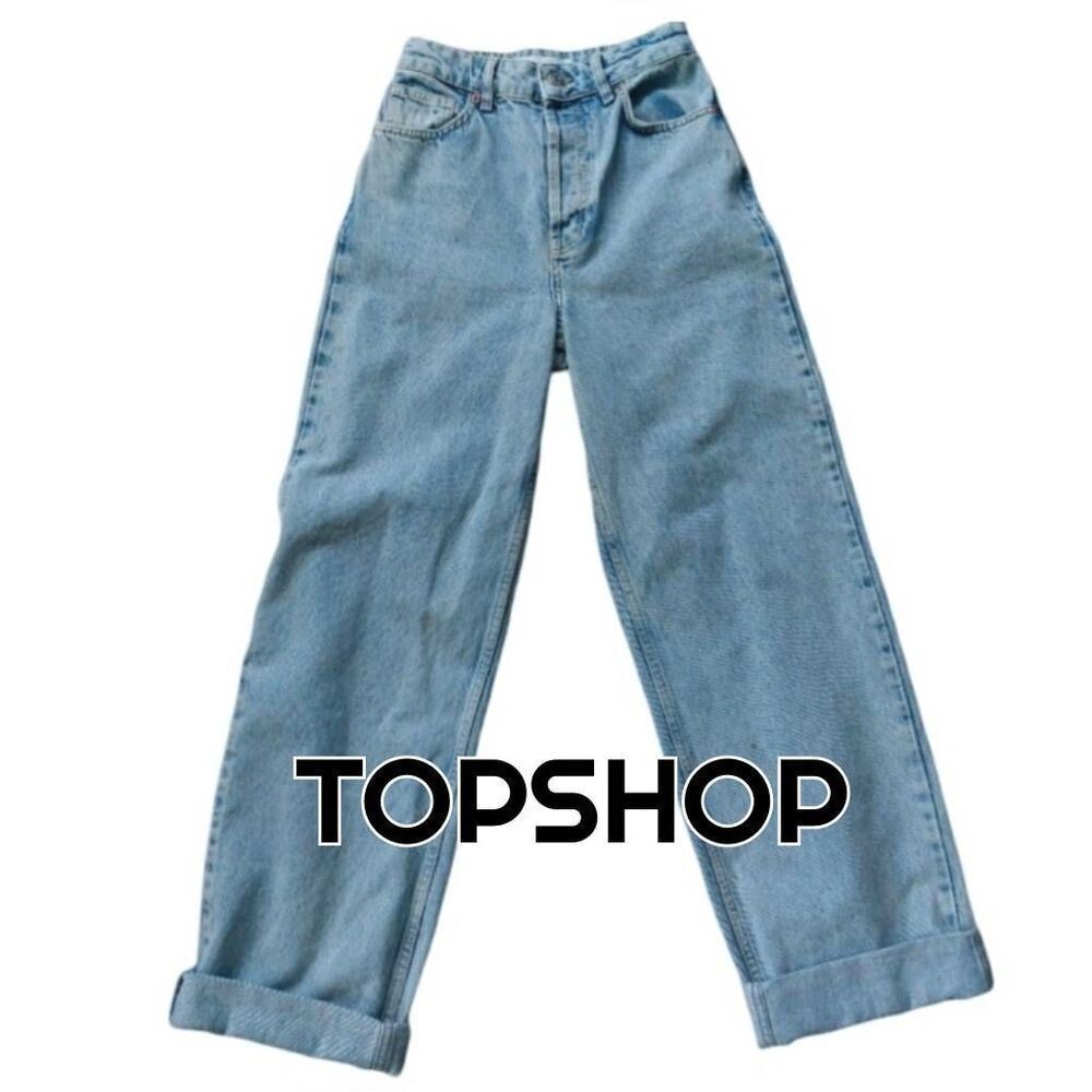 TOPSHOP High Rise Wide Leg 100% Cotton Mom Jeans Light Wash Size 25